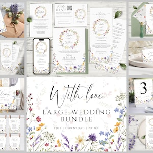 Wedding Invitation Bundle Template, Wildflowers Wedding Invites Mega Bundle, Floral DIY Editable & Printable Invitation