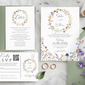 Wedding Invitation Bundle Template, Wildflowers Wedding Invites Mega Bundle, Floral DIY Editable & Printable Invitation