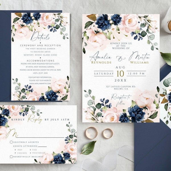 Navy Wedding Invitation - Etsy