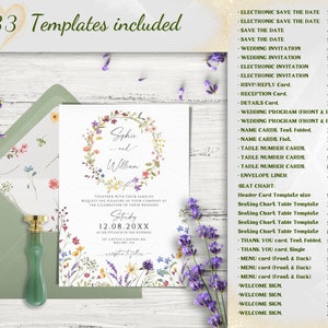 Wedding Invitation Bundle Template, Wildflowers Wedding Invites Mega Bundle, Floral DIY Editable & Printable Invitation