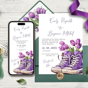 Purple Shoes Wedding Invitation Template: Tulip Floral E-vite (Digital Download)