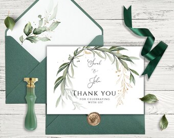 GREENERY Wedding Thank you card Template, Greenery Editable Thank you card, Instant Download, Printable Eucalyptus Wedding Thank you card