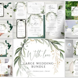 GREENERY Hochzeitseinladung Mega Bundle Vorlage, Greenery Eukalyptus Einladungsset, bearbeitbar, Hochzeit lädt Paket ein, Vorlagensammlung