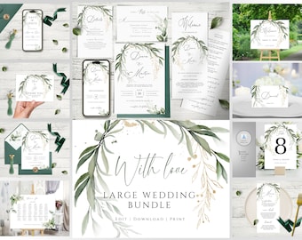 Greenery Eucalyptus Wedding Invitation Mega Bundle (Editable Template)