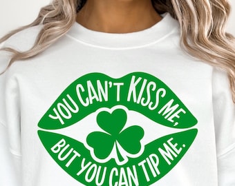 Funny St. Patrick’s Day Svg Png, Funny Irish Svg, Bartender Tip Svg, Kiss Me I'm Irish Svg, Green Lips Shamrock Svg, Lucky Clover Svg Png