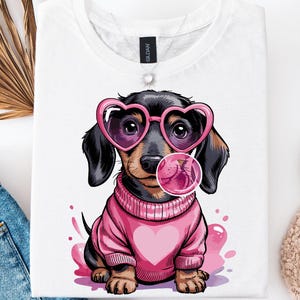 Dackel Png, süsser Hund Png, Wurst Hund Png, Bubble Gum Hund Png, Welpe Sublimationsdesign, Hund Mama Shirt Png, Hund mit Sonnenbrille Png