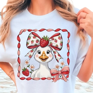 Cute Strawberry Goose Png, Cute Goose Png, Summer Goose Png, Farm Animal Png, Strawberry Bow Png, Floral Goose Png, Strawberry Clipart
