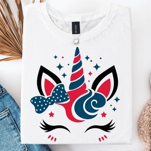 Patriotic Unicorn Svg Png, 4th of July Unicorn Svg, Red White Blue Unicorn Svg, American Flag Svg, Independence Day Svg, USA Unicorn Bow Svg
