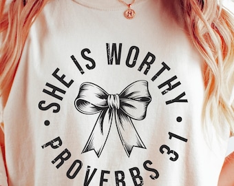 She is Worthy Bow Svg Png, Christian Bow Svg, Bible Verse Svg, Girly Christian Svg, Religious Bow Svg, Trendy Christian Shirt Ideas, God Svg