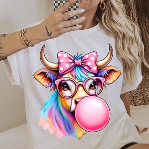 Coquette Highland Cow Bubblegum Png, Bubblegum Cow Png, Cute Cow Png, Cow With Bow Png, Cow Sublimation Png, Funny Cow Png, Cow With Glasses
