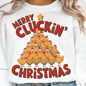 Merry Cluckin&#39; Christmas Png, Funny Christmas Png, Christmas Tree Png, Holiday Sublimation, Merry Christmas Chickens Png, Christmas Shirt