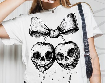 Halloween Cherry Skull Png, Gothic Fruit Skull Png, Spooky Cherry Skull Png, Halloween Bow Png, Skull Fruit Grunge Png, Halloween Png