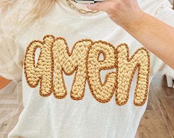 Amén (hilo) PNG, Diseño tipográfico de fe cristiana, Ilustración de Amén con texto de hilo de crochet, Cita cristiana religiosa PNG, Arte bíblico de fe