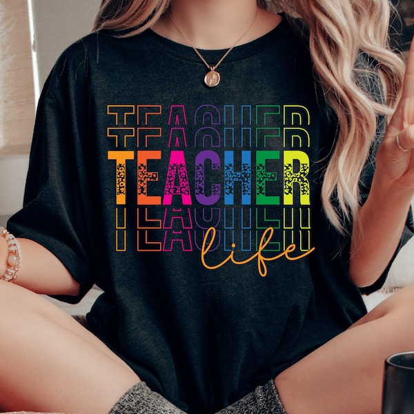 Teacher Life Svg Png, Colorful Half Leopard Teacher Shirt Design, Sublimation Print, Png For Shirts, Gift for Teacher, Teacher Appreciation