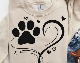 Paw Print Heart Svg Png, Dog Mom Svg, Cat Mom Svg, Pet Lover Heart Svg, Paws and Love Clipart, Animal Lover Svg, Love My Pet Svg, Heart Svg