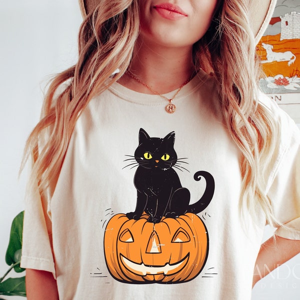 Halloween Black Cat Png, Spooky Cat Graphic Pumpkin Png Creepy Feline Clip October Cat Image Sublimation Print Shirt Design Digital Download