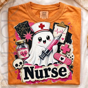 Sjuksköterskespöke png, Halloween-sjuksköterskedesign, söt medicinsk spöke-sublimering, rosa läskig sjuksköterska digital nedladdning bild 4