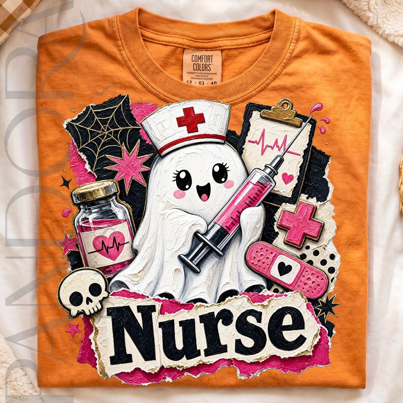 Sjuksköterskespöke png, Halloween-sjuksköterskedesign, söt medicinsk spöke-sublimering, rosa läskig sjuksköterska digital nedladdning bild 4