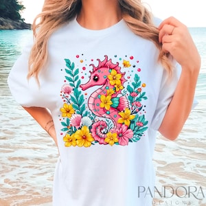 Pink Seahorse Png, Summer Vibes Png, Tropical Floral Seahorse Png, Beach Seahorse Clipart, Summer Ocean Seahorse Png, Ocean Life Floral Png