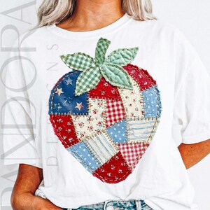 Patchwork Strawberry Png, 4th of July Americana Vintage Quilt Design