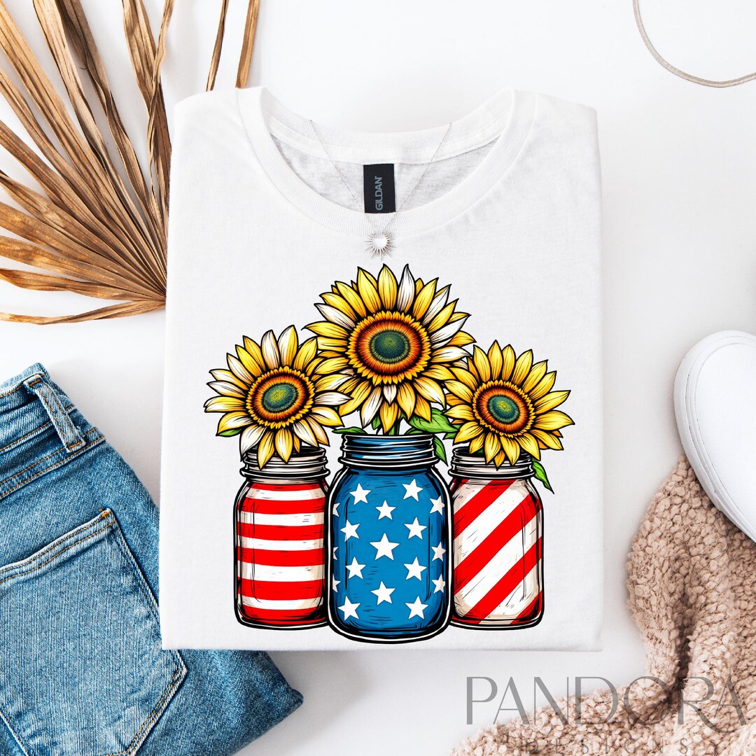 Patriotic Sunflower Mason Jar PNG: USA Flag, 4th of July (digital ...