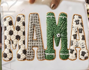 Yarn Soccer Mama Png, Yarn Letter Sports Mom Design, Patchwork Soccer Pattern Letters, Game Day Mom Sublimation Shirt Png, Soccer Mama Png