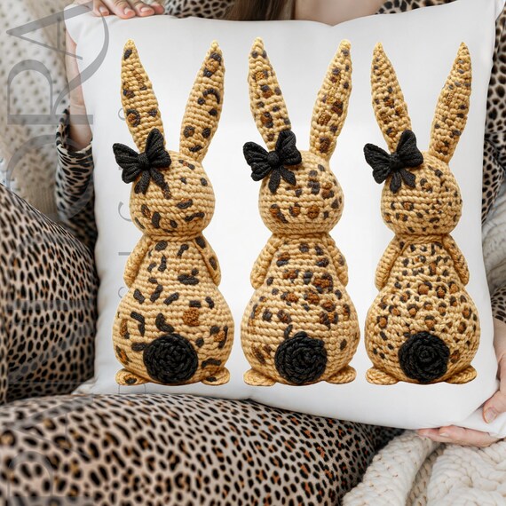 Yarn Leopard Easter Bunny Png Trio, Girly Bunny Shirt Design, Easter Bunny Png for Sublimation, Trendy Easter Digital Download, Easter Png