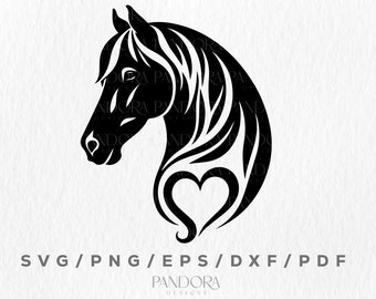 Horse Svg, Horse With Heart Svg Cut, Cricut Silhouette Horse Valentine SVG, Clipart, Stencil Craft, Horse T-shirt Transfer Digital Download
