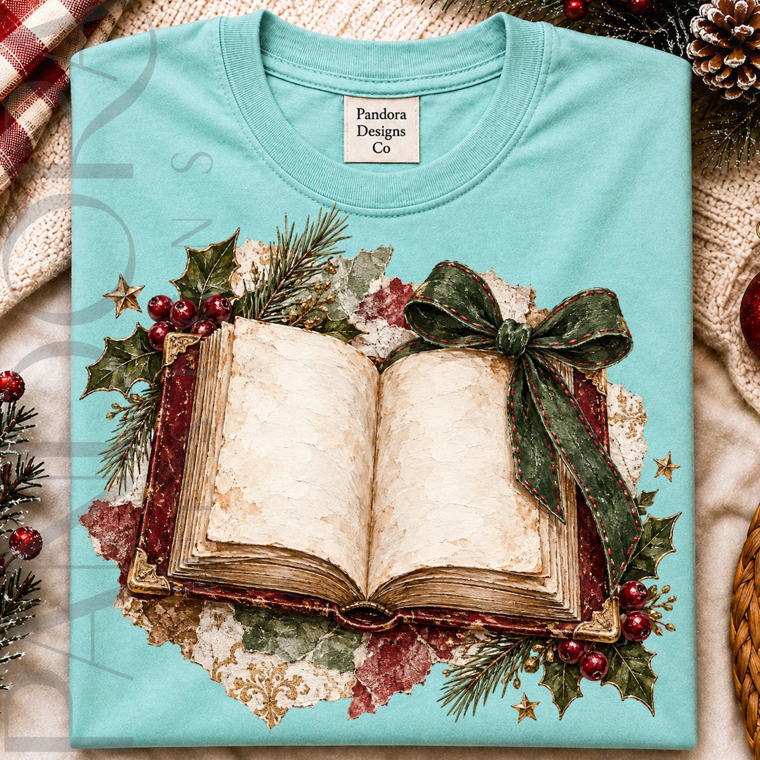 Christmas Book Png, Open Book Holly Evergreen Holiday Design ...