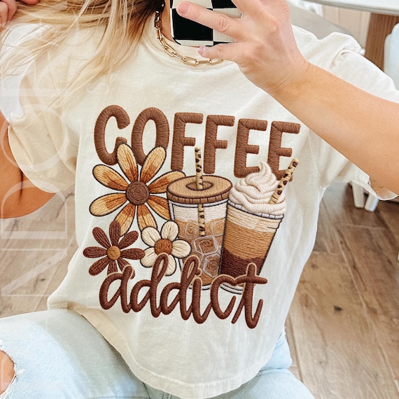Yarn Coffee Addict Png, Retro Coffee Lover Shirt Design, Iced Coffee Sublimation Graphic, Trendy Floral Coffee Png, Caffeine Png