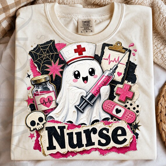 Nurse Ghost Png, Halloween Nurse Design, Cute Medical Ghost Sublimation, Pink Spooky Nurse Digital Download