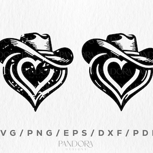 Corazón del Oeste Svg, Corazón de Vaquero SVG, Amor del Oeste Svg, Diseño de Corazón del Salvaje Oeste, Corazón de Estilo Occidental, Corazón con Sombrero de Vaquero Svg Cortado, Vector Cricut
