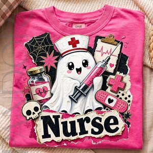 Sjuksköterskespöke png, Halloween-sjuksköterskedesign, söt medicinsk spöke-sublimering, rosa läskig sjuksköterska digital nedladdning bild 2