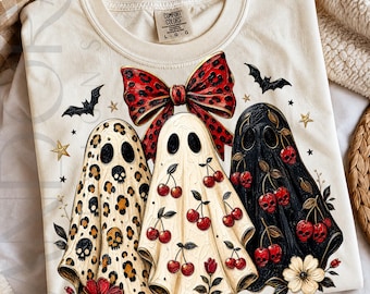 Fantôme cerise png, sublimation coquette d'Halloween, jolie chemise fantôme effrayante png