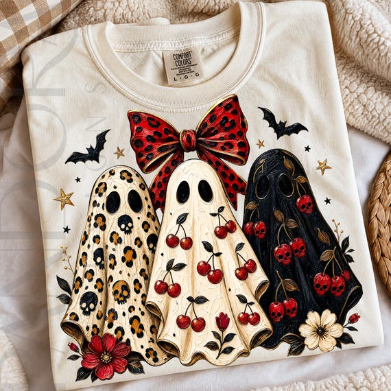 Cherry Ghost Png, Coquette Halloween Sublimation Design, Cute Spooky Ghost Shirt Png