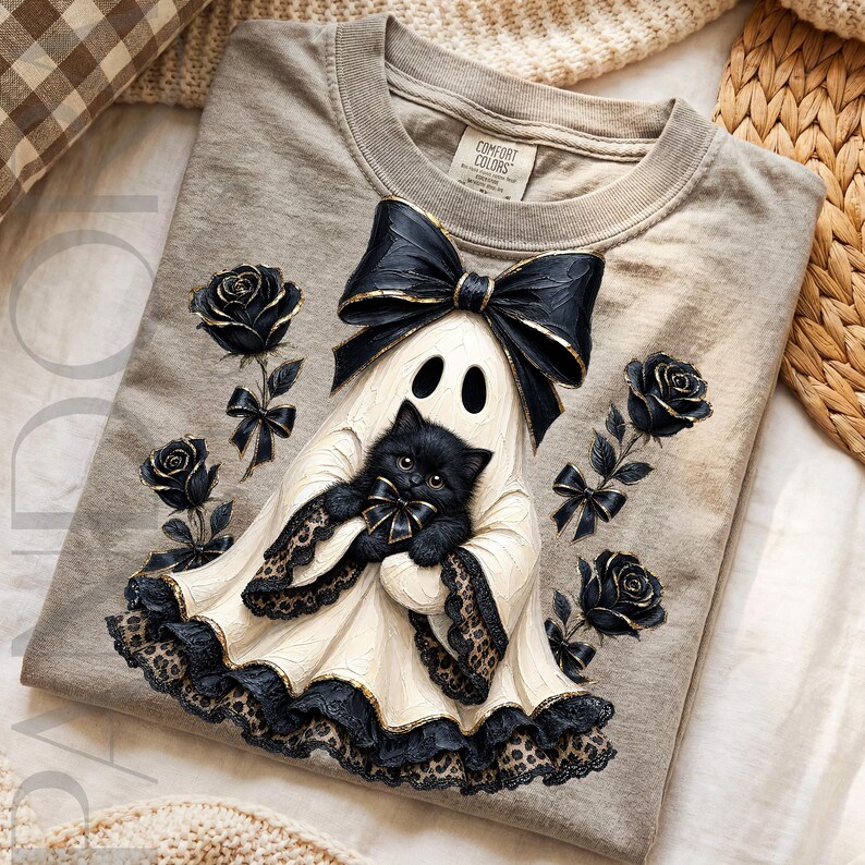 Cute Black Cat Ghost Png, Gothic Halloween Sublimation Design, Spooky ...