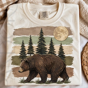 Brown Bear Png, Rustic Forest Moon Wildlife Design, Sublimation Digital File