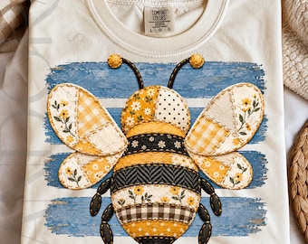 Archivo PNG de abeja patchwork, diseño de abeja con estampado floral a cuadros, archivo digital para sublimación.