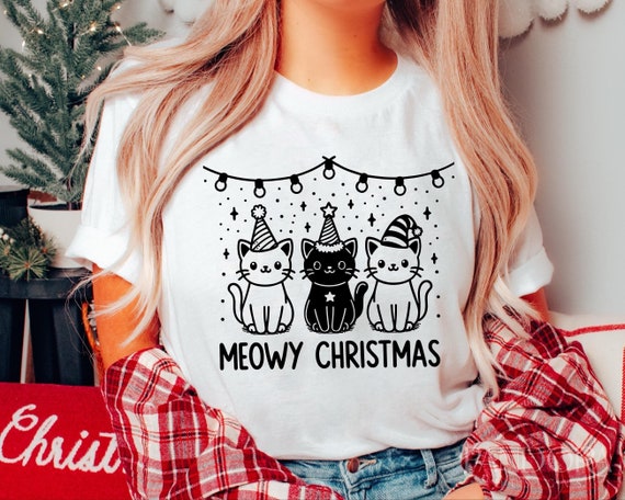 Meowy Christmas Svg Png, Christmas Cat Svg, Cat Mom Png, Cat Lover
