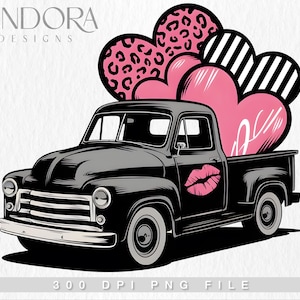 Valentine&#39;s Day Truck Png, Love Truck Png, Vintage Truck Png, Heart Png, Cute Valentine Truck Png, Valentine’s Day Decor Png, Romantic Truck
