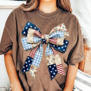 Fiocco patriottico PNG, design vintage del fiocco USA per il 4 luglio, nastro floreale americano per trapunte immagine 3