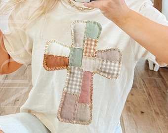 Easter Cross Png, Christian Cross Png, Patchwork Cross Design, Religious Easter Png, Fabric Applique Cross, Christian Easter Png