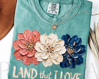 Terra che amo Png, Design floreale patriottico del 4 luglio, Fiori della bandiera americana in sublimazione Png