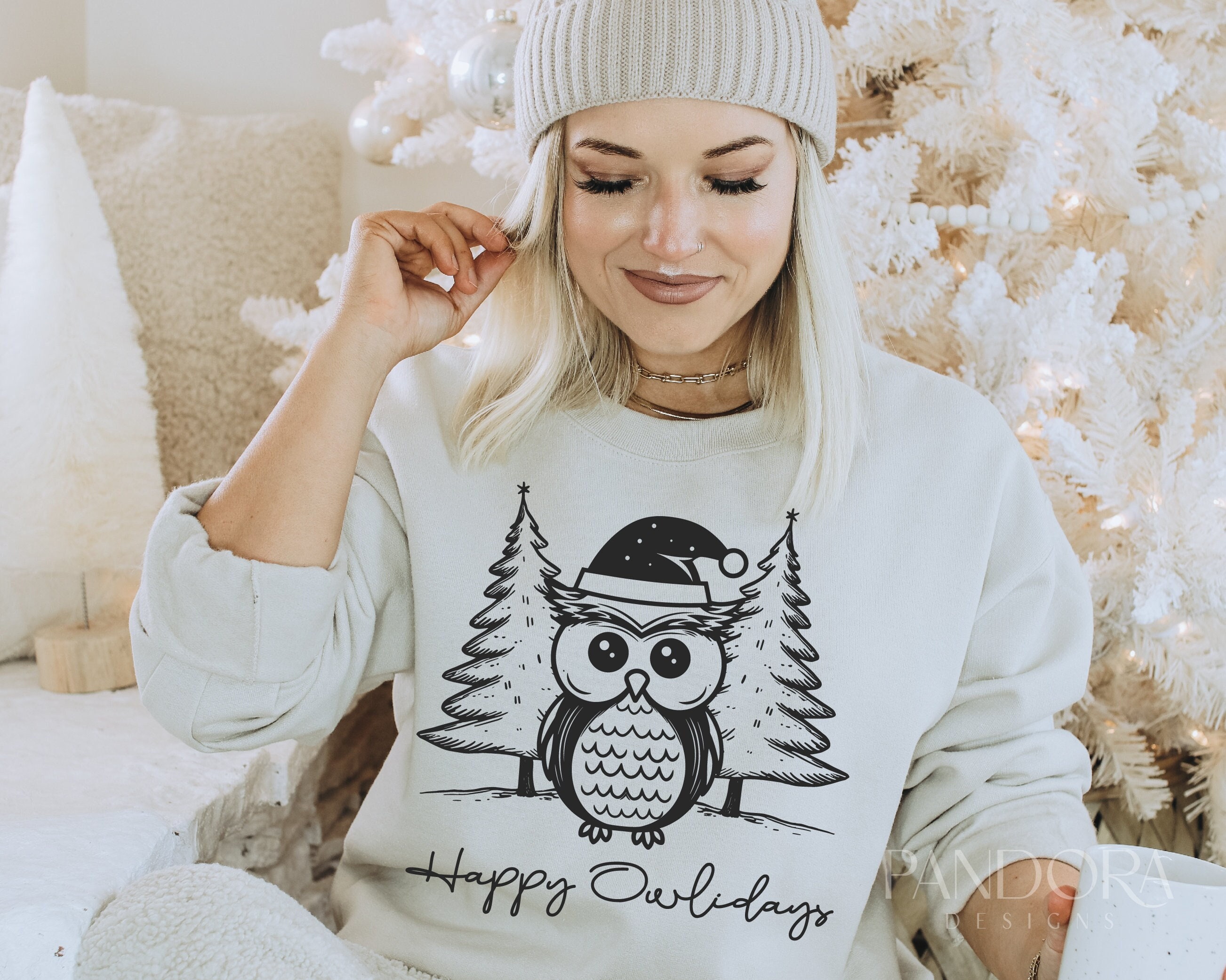 Happy Owlidays Svg, Christmas Owl Svg, Owl Holiday Png, Winter Owl Svg, Owl Christmas Card Clipart, 