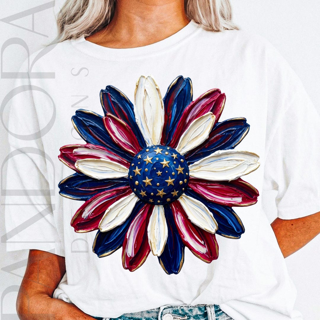 Patriotic Daisy Png, 4th of July Floral Design, Red White Blue Shirt ...