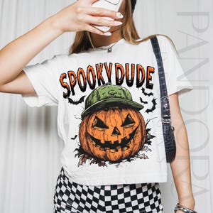 Spooky Dude Png, Funny Pumpkin Face With Hat Png, Cool Halloween Jack O’Lantern Clipart, Boy Halloween Shirt Png, Creepy Cute Pumpkin Design