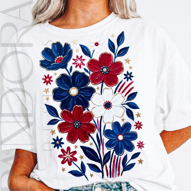 Patriotic Floral Png, 4th of July Flowers Design, USA Red White Blue ...