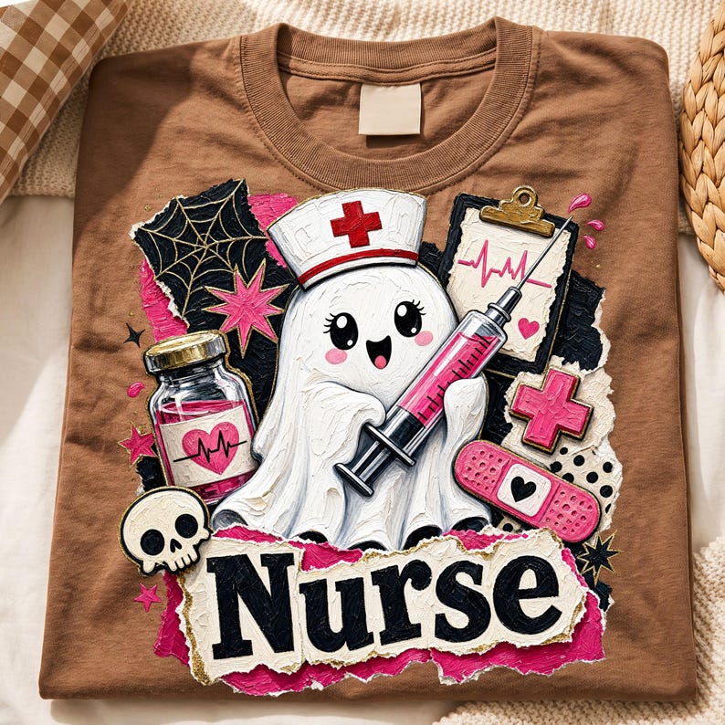 Sjuksköterskespöke png, Halloween-sjuksköterskedesign, söt medicinsk spöke-sublimering, rosa läskig sjuksköterska digital nedladdning bild 6