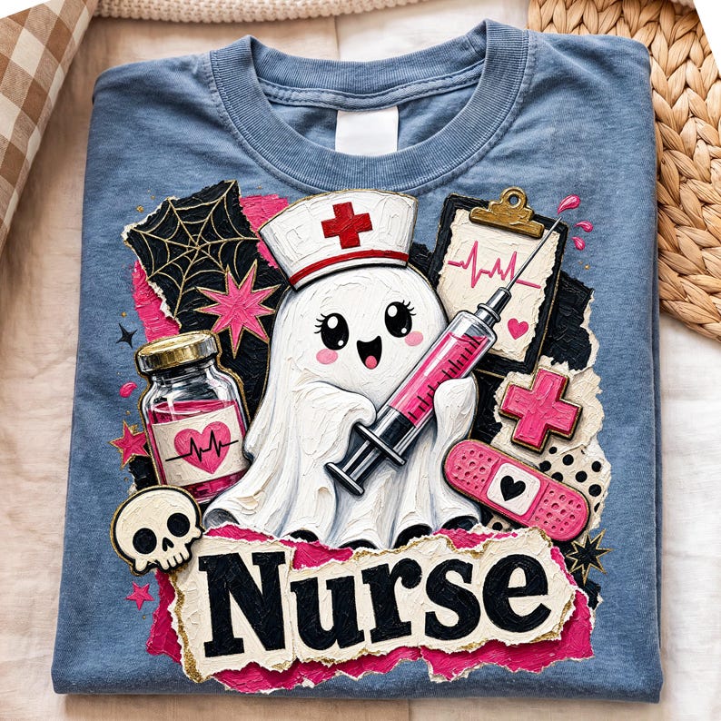 Sjuksköterskespöke png, Halloween-sjuksköterskedesign, söt medicinsk spöke-sublimering, rosa läskig sjuksköterska digital nedladdning bild 5