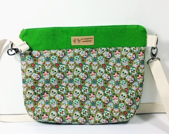 Cotton Green rose and Skull Crossbody Bag